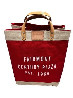 APOLIS  + Fairmont Century Plaza Red Canvas Tote Bag  Tan  Leather Handles NWT